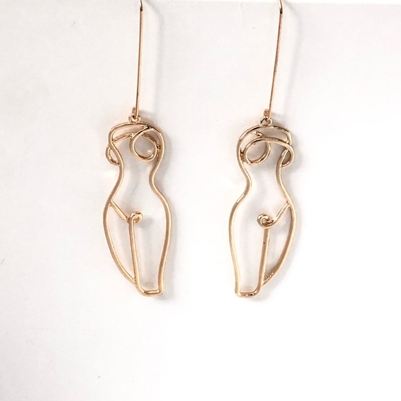 New Abstract Female Nude Body Earrings Gold Tone - Picture 3 of 7